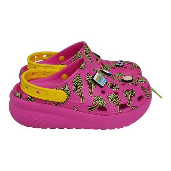 Crocs Classic Spring Jibbitz Clogs Kids Size J5 Pink Palm Trees 1.5" Platform - Picture 4 of 8